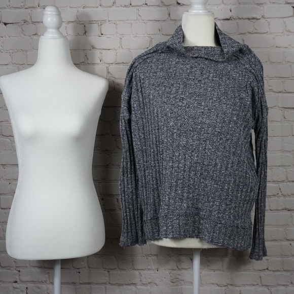 Free People Blue Heather Mock Neck Hi Low Sweater - Picture 5 of 9